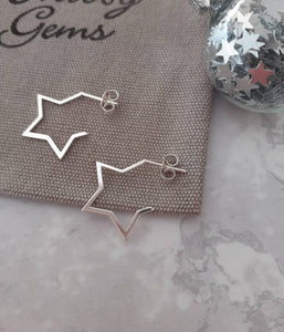 Silver Star Hoops,Star Earring,Silver Star Jewellery,Gift For Her,Christmas Star