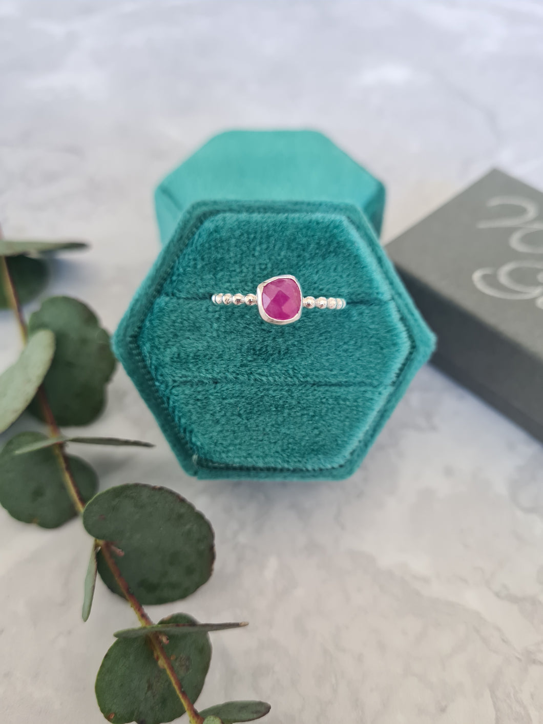 Ruby Ring on beaded band