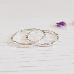 Thin dimpled silver stacking ring