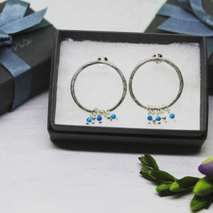 Medium Turquoise Hoop Earrings - Boho Hoops - Silver earrings - Handmade Jewellery - Turquoise - gem stone jewellery - Jewelry - Boho fashio