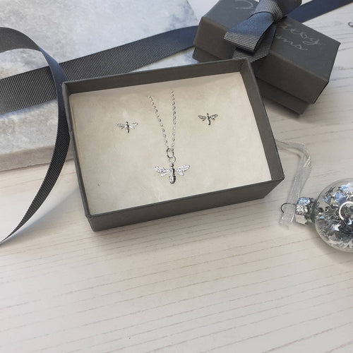 Silver Bee Set,Necklace And Earring's,Silver Bee Earring,Silver Bee Necklace,Gift Set,Christmas Gift,Silver Jewellery,Silver jewlery