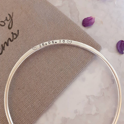 Personalised Date Bangle Bracelet, Silver Date Bracelet, Personalised Bracelet, Handmade Bracelet ,Anniversary, Engagement, Baby Date