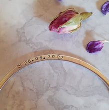 Load image into Gallery viewer, Personalised Date Bangle Bracelet, Silver Date Bracelet, Personalised Bracelet, Handmade Bracelet ,Anniversary, Engagement, Baby Date