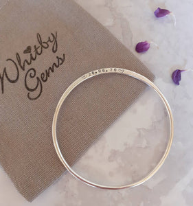 Personalised Date Bangle Bracelet, Silver Date Bracelet, Personalised Bracelet, Handmade Bracelet ,Anniversary, Engagement, Baby Date