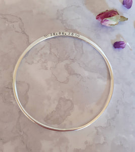 Personalised Date Bangle Bracelet, Silver Date Bracelet, Personalised Bracelet, Handmade Bracelet ,Anniversary, Engagement, Baby Date