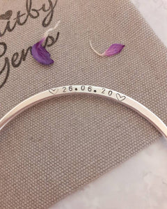 Personalised Date Bangle Bracelet, Silver Date Bracelet, Personalised Bracelet, Handmade Bracelet ,Anniversary, Engagement, Baby Date
