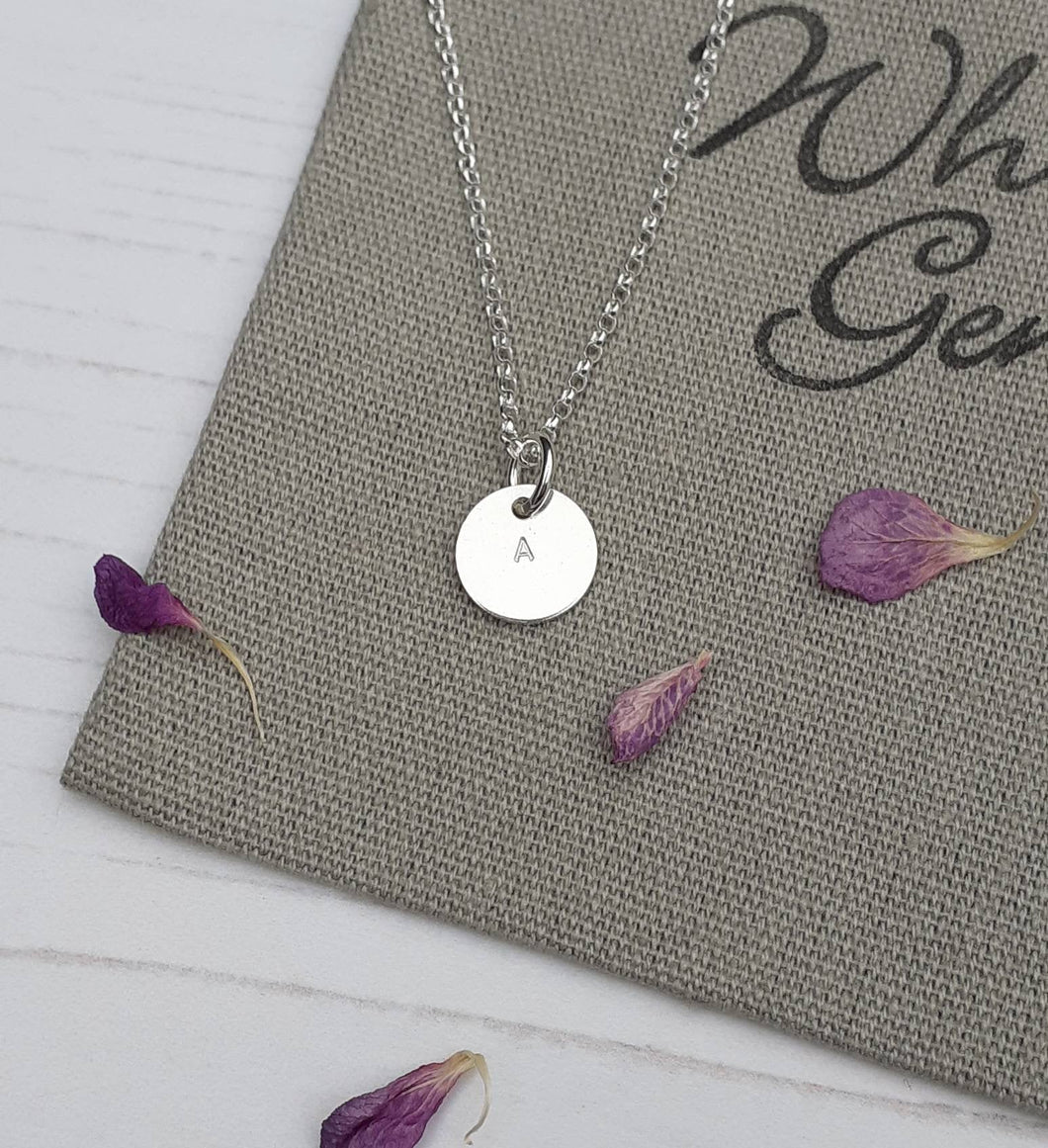 Silver Initial Necklace,Initial Disc,Silver Disc Necklace,Personalized Jewellery,Silver Necklace